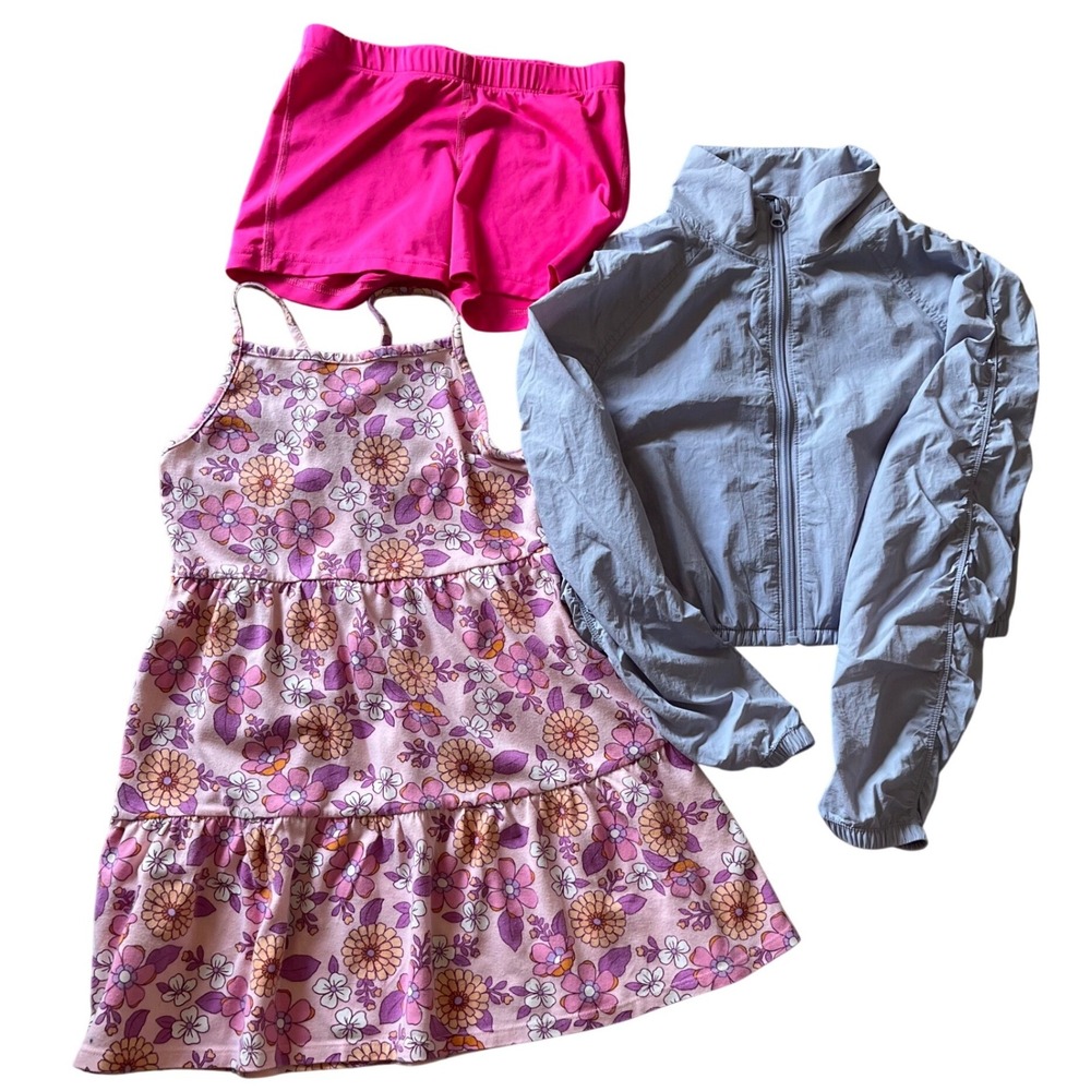 Girls Size 8 Bundle Old Navy Windbreaker Adidas‎ Shorts Cat & Jack Floral Dress